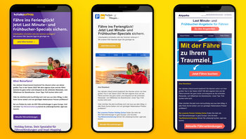 Mobile Darstellung des Newsletters - jeweilige Adaption für die 3 Marken