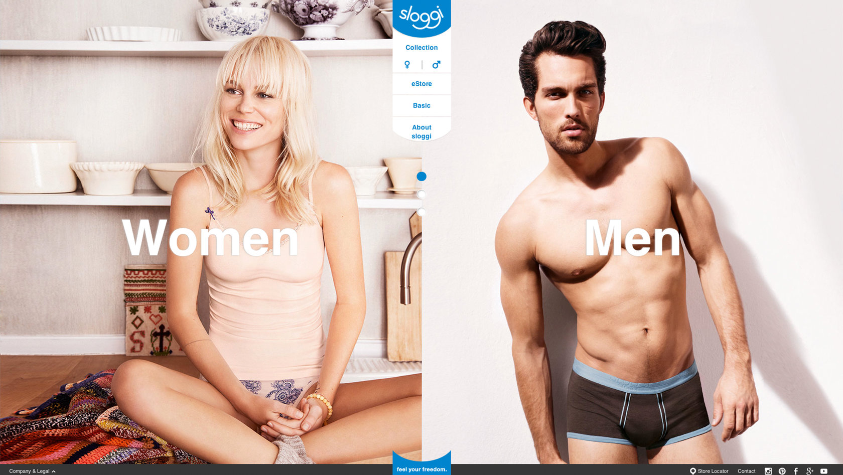 sloggi-Homepage mit Frau und Mann in Underwear-Kollektion