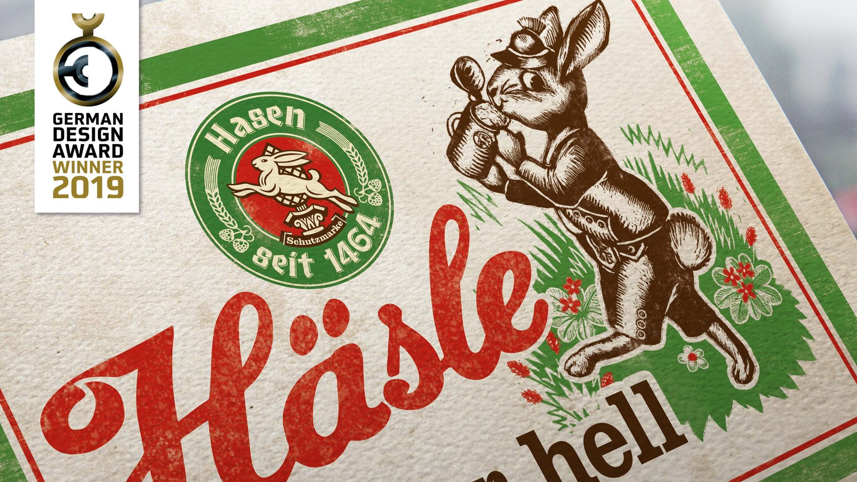Bierettiket Augsburger Hasen-Bräu mit Häsle