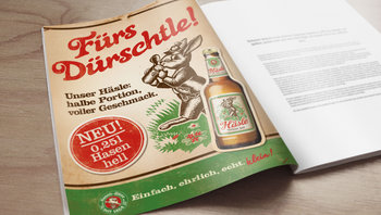 Werbeanzeige Augsburger Hasen-Bräu: "Fürs Dürschtle!"