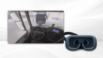Fahrerkabine eines IVECO STRALIS und VR-Brille