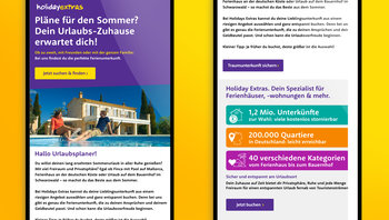 Mobile Newsletter Screen "Pläne für den Sommer?" und "HX USP für Ferienunterkünfte"