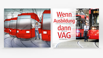Motiv Azubi im Straßenbahn-Depot als Scribble und als umgesetztes Photo