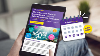 Tablette mit Black Friday Newsletter und Kalender für Black Week