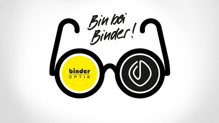 Brille mit Binder und Bloom Logo 