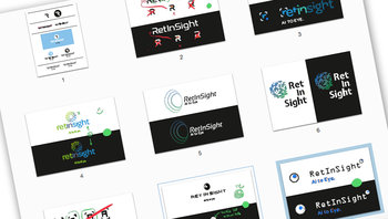 Überblick zeigt diverse Logo Entwürfe für RetInSight - Ansätze aus ganz unterschiedlichen Richtungen