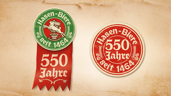 Hasen-Bräu: 550-Jahre-Logo auf Bierfilz