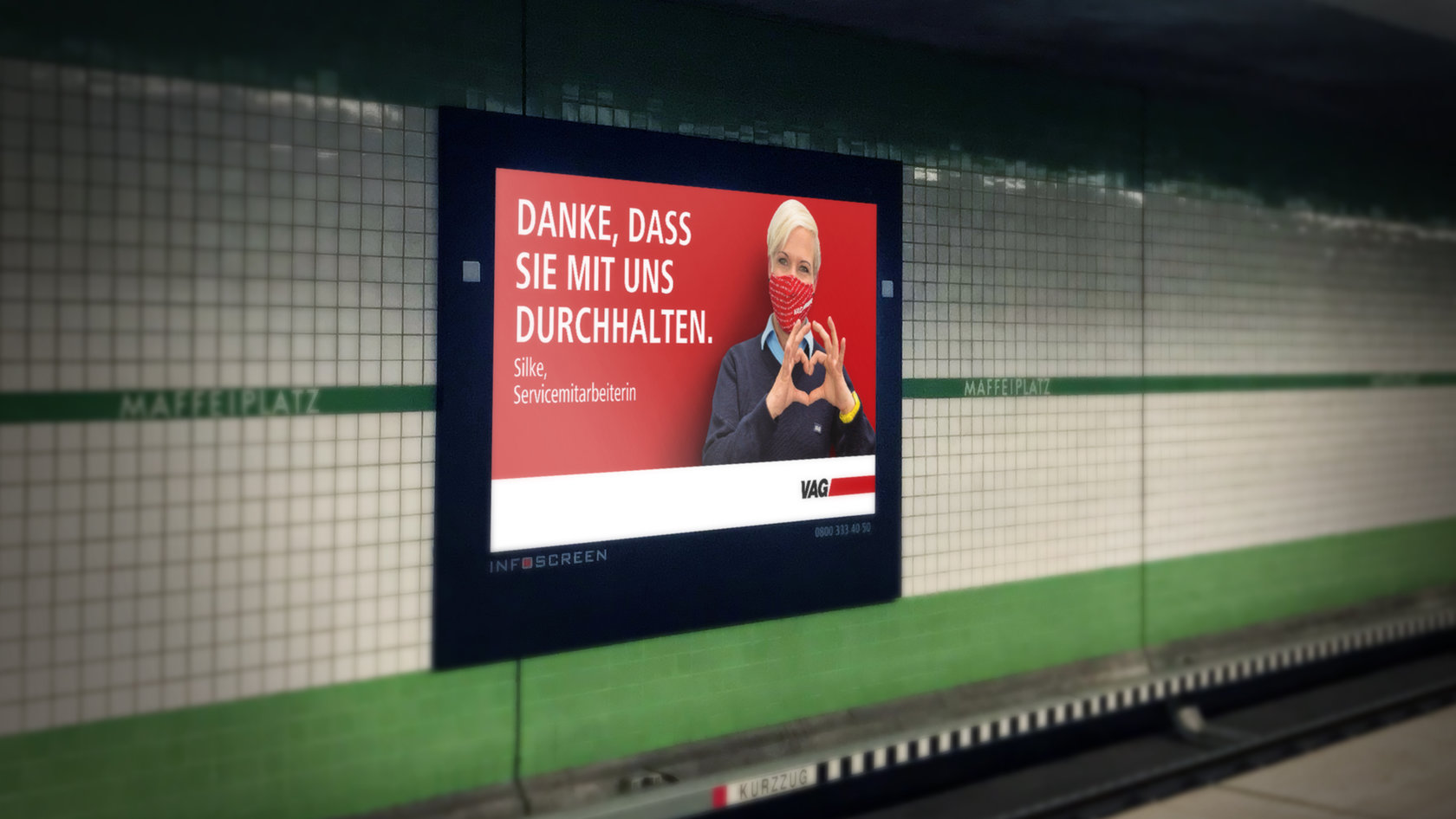 VAG Kampagnen Motiv auf U-Bahn Infoscreen