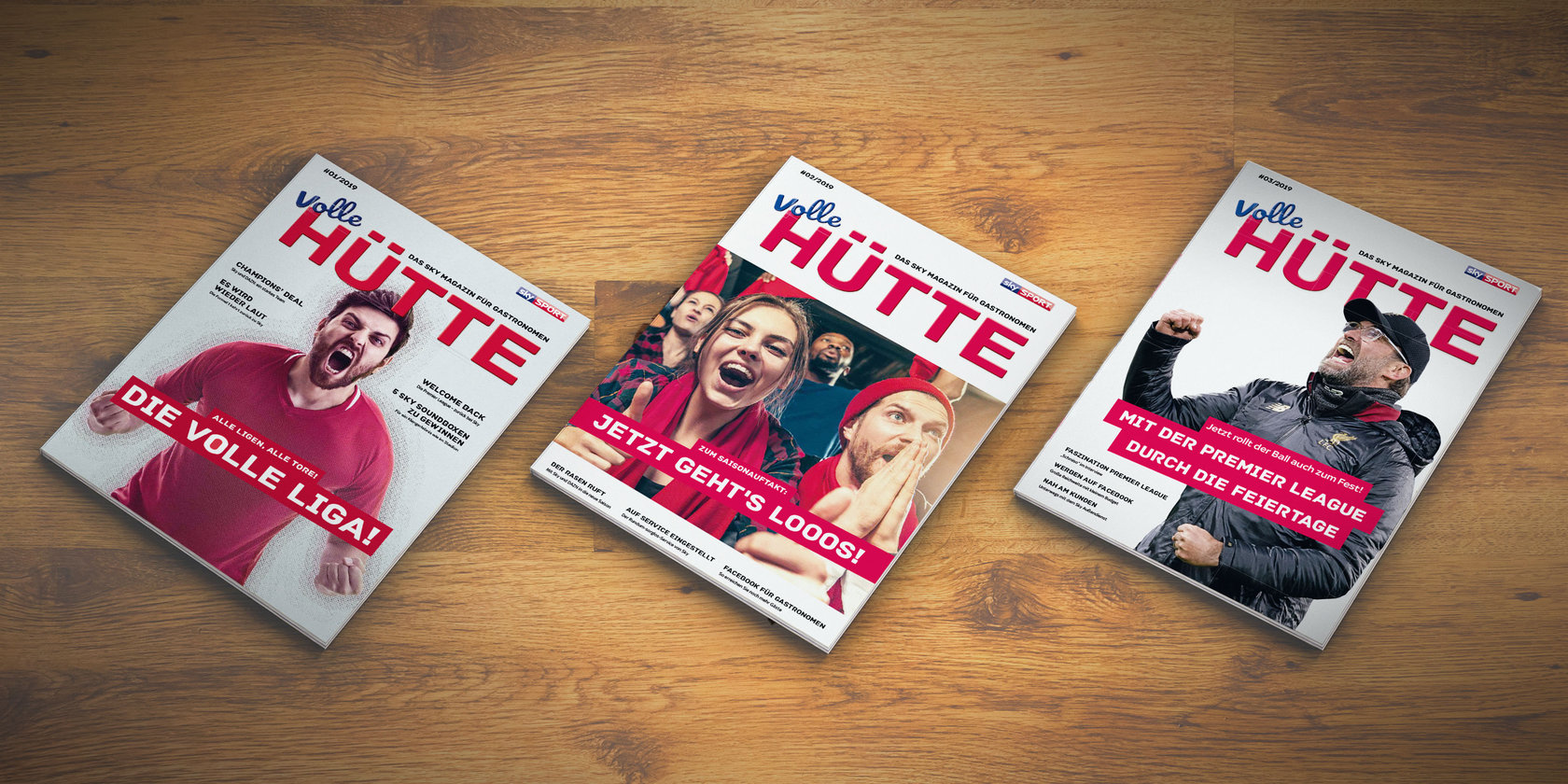 B2B Kundenmagazin von SKY "Volle Hüte", 3 Magazin-Cover