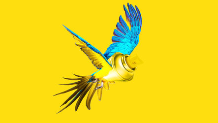 Illustration "Spraybird": Papagei aus Spraydose mit Flügeln