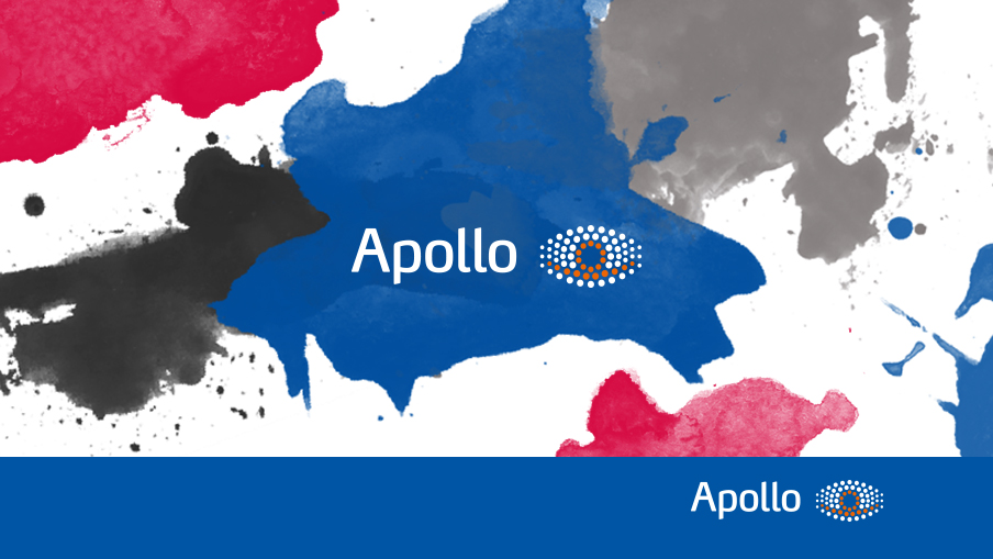 Apollo: Logo auf farbiger Landkarte