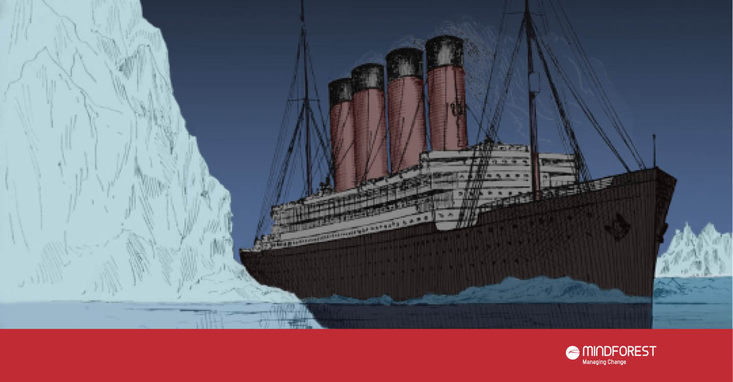 Mindforst Zeichnung Titanic zwischen Eisbergen