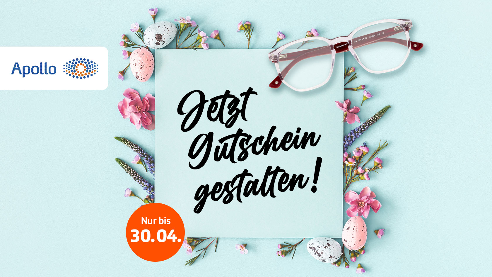 Voucher in front of Easter arrangement with glasses
