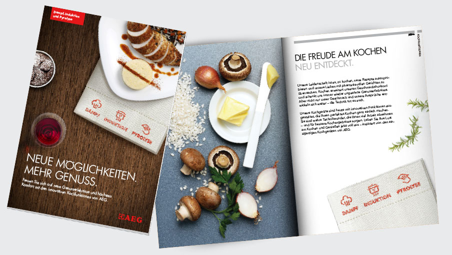 AEG Taste-Leaflet: Cover und aufgeschlagen